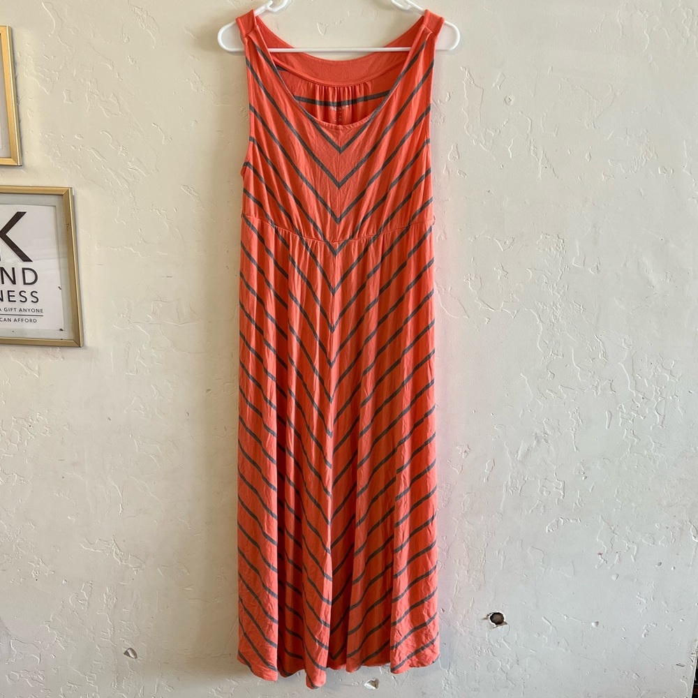Liz Lange Maternity Orange and Gray Striped Knit Midi Dress Large